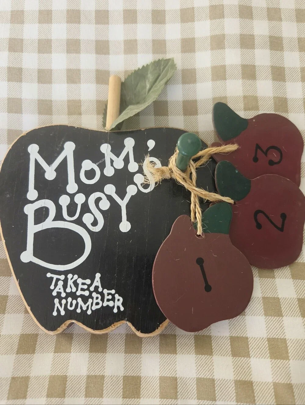 Mom's Busy Black & Red Apple Wall Sign with Number Tags